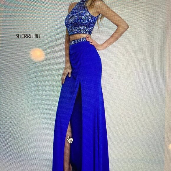 Sherri Hill 2 Piece Royal Blue Beaded Prom Dress Size 4 - Picture 13 of 13